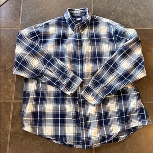 Lands' End White and Navy Plaid Button-Down Shirt Men’s XXLT. EUC.